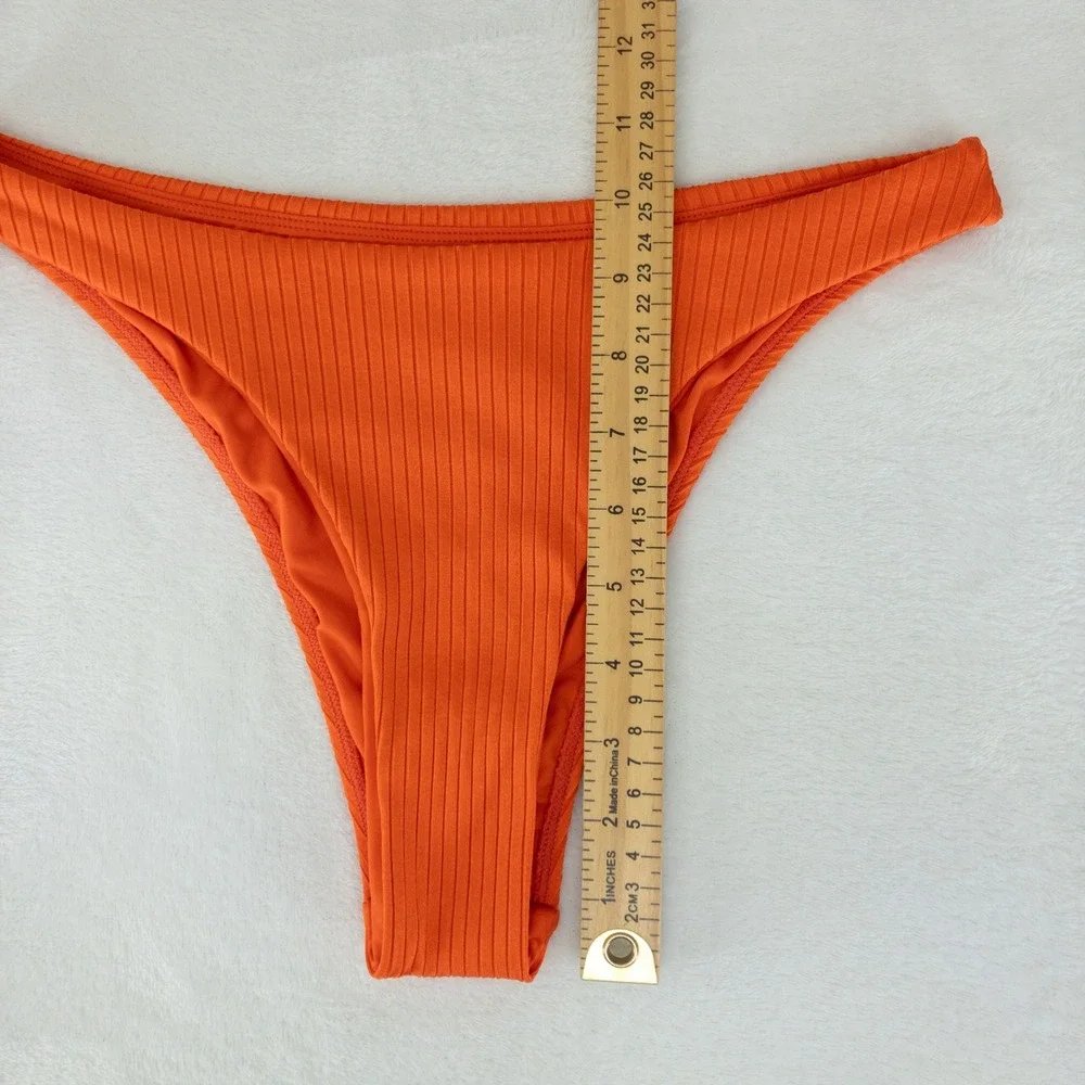 Monday Swimwear Byron Wide Rib Bikini Bottoms Womens Medium Orange Papaya